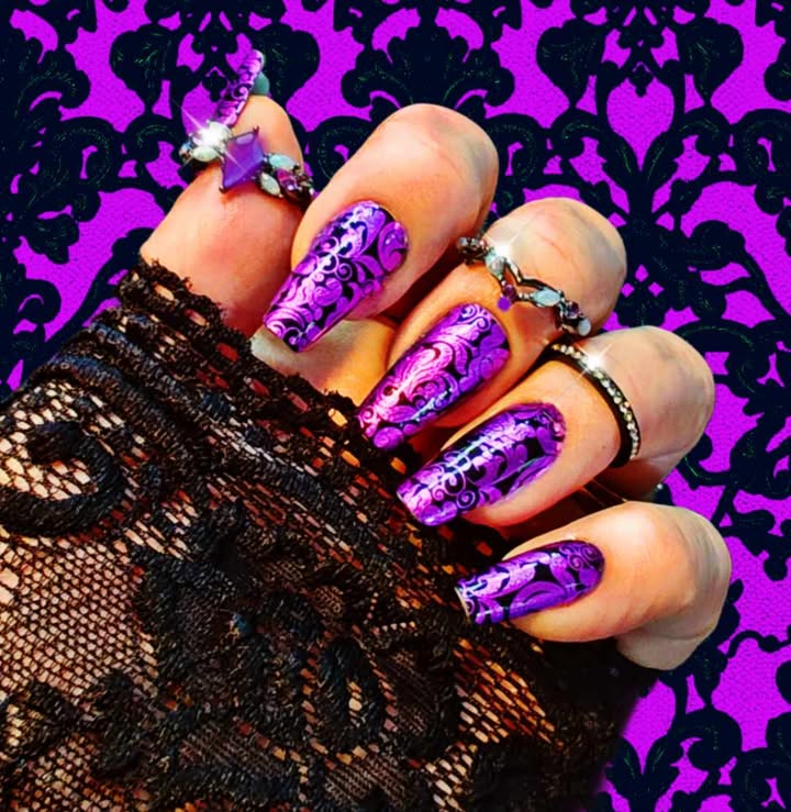 Metallic Purple Damask Exclusive Design Nail Wraps (FOIL)
