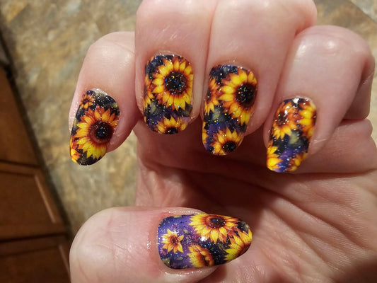 Sunflower Shimmer Exclusive Design Nail Wraps (SUBTLE GLITTER)