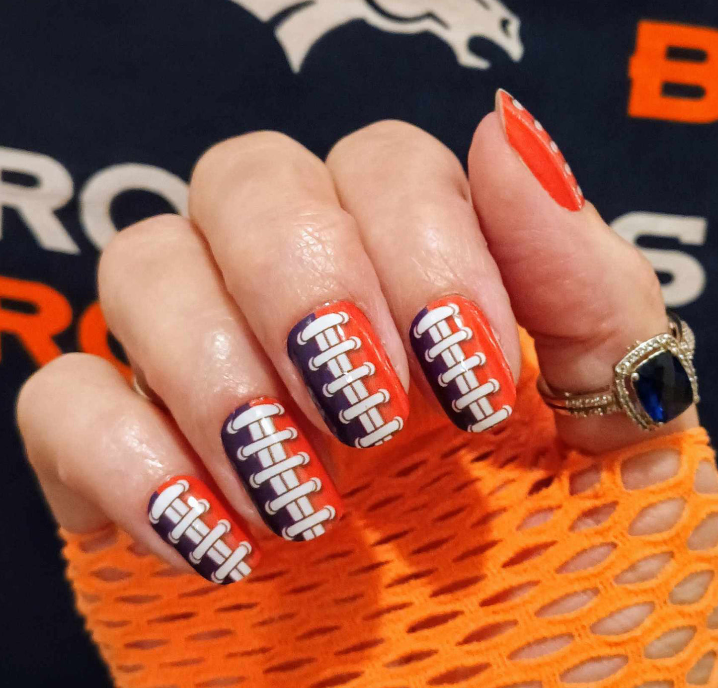 Football Spirit Blue/Orange (Denver) Exclusive Design Nail Wraps