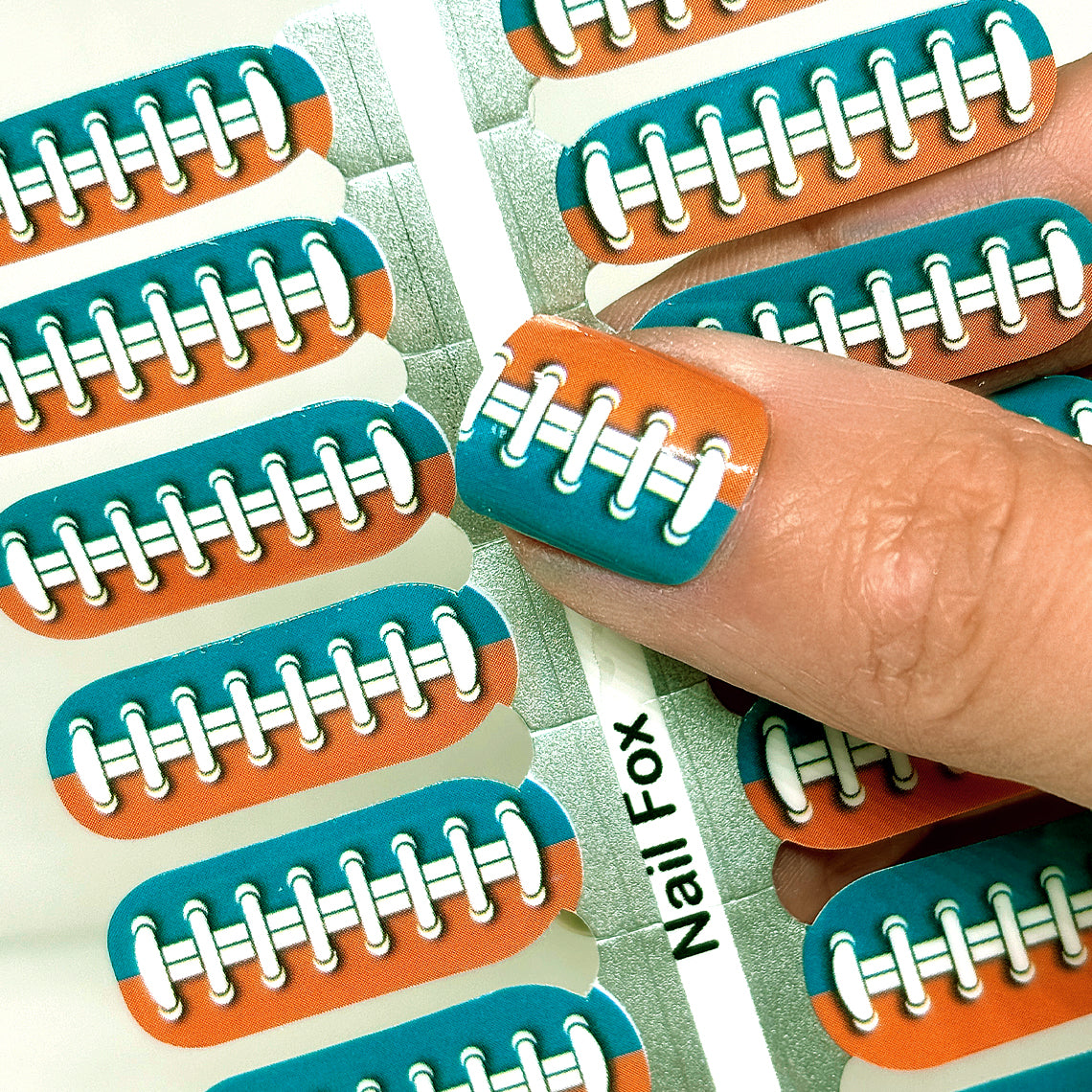 Football Spirit AQUA/ORANGE (Miami) Exclusive Design Nail Wraps