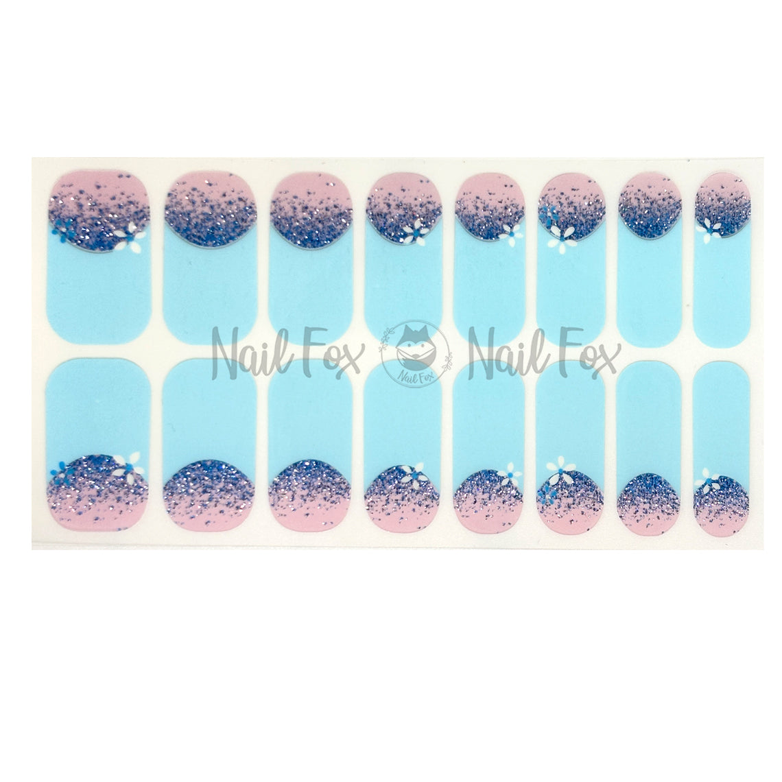 French Bloom Blue Nail Wraps (Glitter)