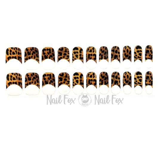 French Tips - Leopard No Light Gel Nail Wraps (NLG)