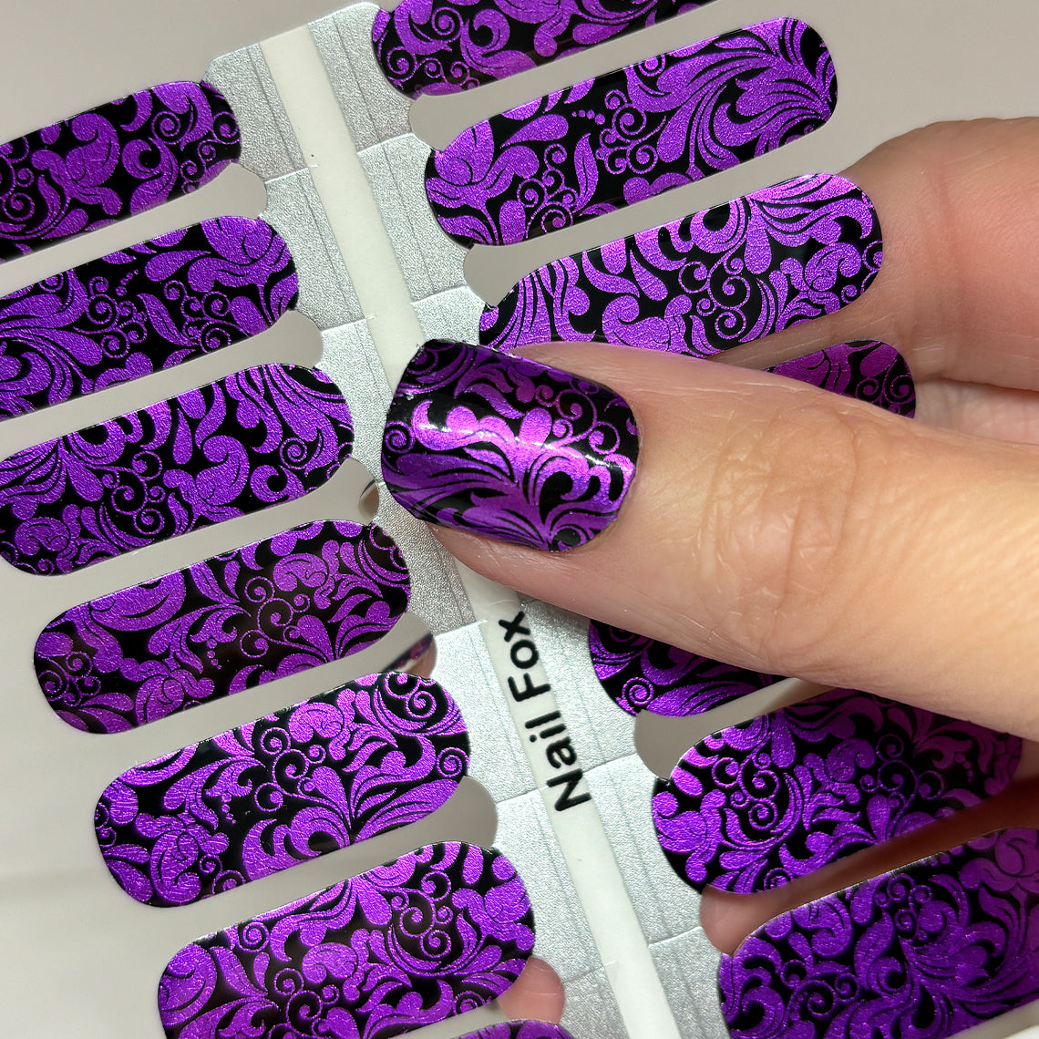 Metallic Purple Damask Exclusive Design Nail Wraps (FOIL)