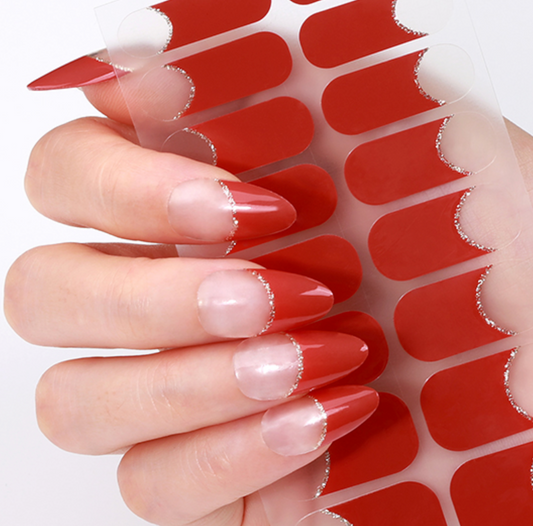 French Tips - Red Gold Halo Nail Wraps