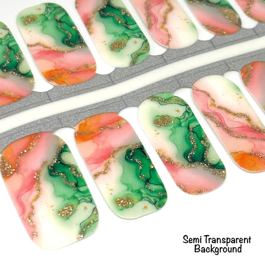 Watermelon Marble Design Nail Wraps