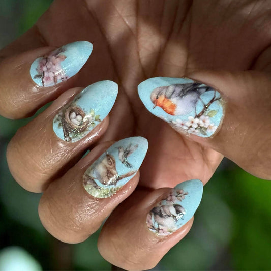 Spring Birds Exclusive Design Nail Wraps (Subtle Glitter)