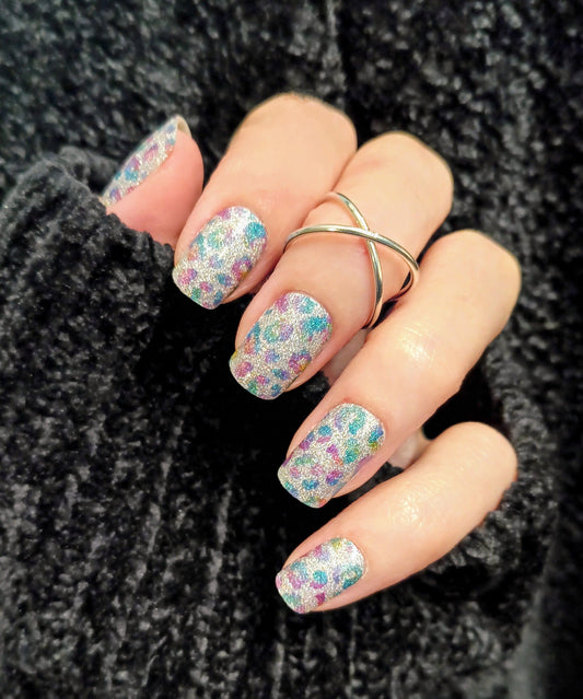 Pastel Leopard Glitter Exclusive Design Nail Wraps