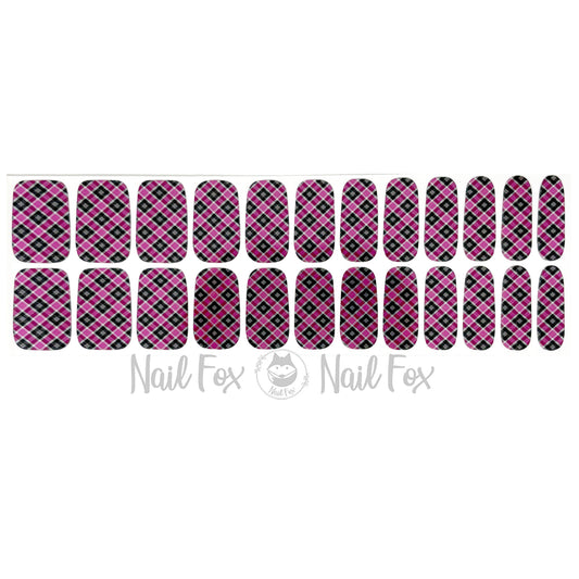 90's Pink Plaid Nail Wraps (METALLIC)