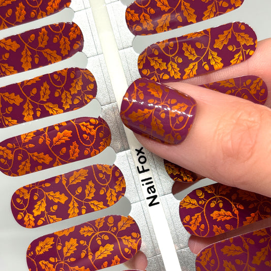 Acorns & Oak Leaves Exclusive Design Nail Wraps (HOLO FOIL)