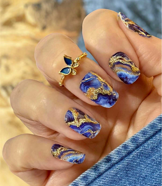 Cobalt Agate Exclusive Design Nail Wraps (Glitter)