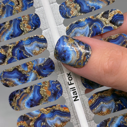 Cobalt Agate Exclusive Design Nail Wraps (Glitter)