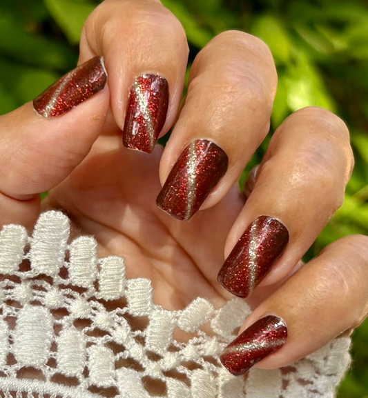 Crimson Shadow Nail Wraps (CATS EYE GLITTER)