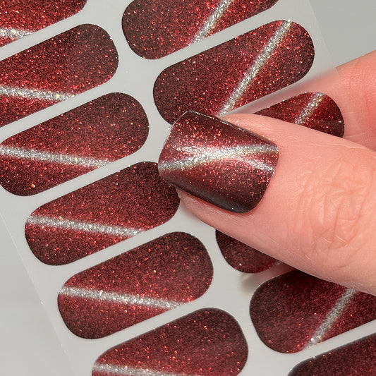 Crimson Shadow Nail Wraps (CATS EYE GLITTER)