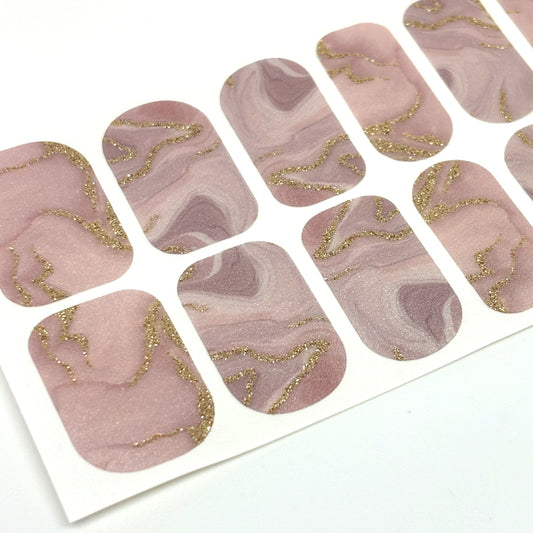 Dusty Rose Marble Nail Wraps (WIDE/GLITTER)