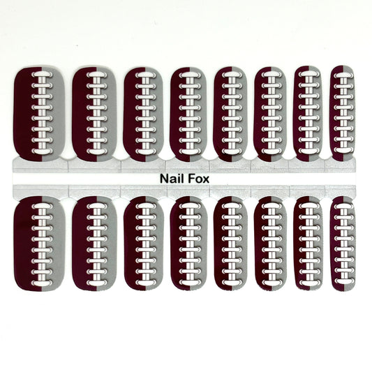 Football Spirit MAROON/SILVER Exclusive Design Nail Wraps