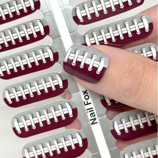 Football Spirit MAROON/SILVER Exclusive Design Nail Wraps