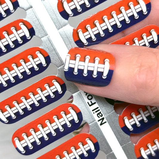 Football Spirit Blue/Orange (Denver) Exclusive Design Nail Wraps