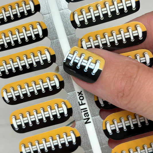 Football Spirit BLACK/GOLD (Pittsburgh) Exclusive Design Nail Wraps (BLACK/YELLOW)