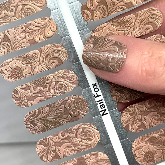 Floral Leather - Beige Exclusive Design Nail Wraps