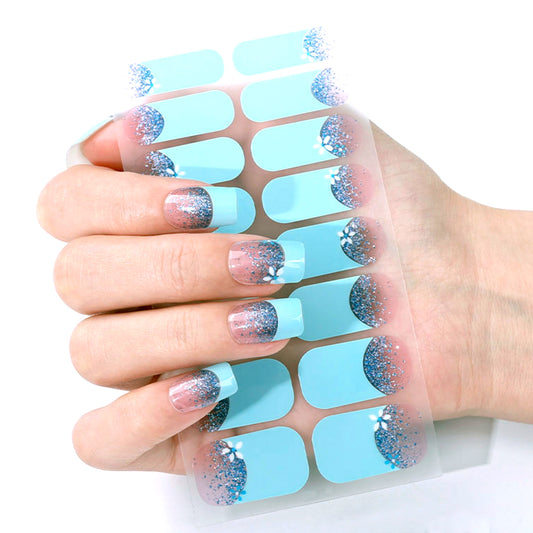 French Bloom Blue Nail Wraps (Glitter)
