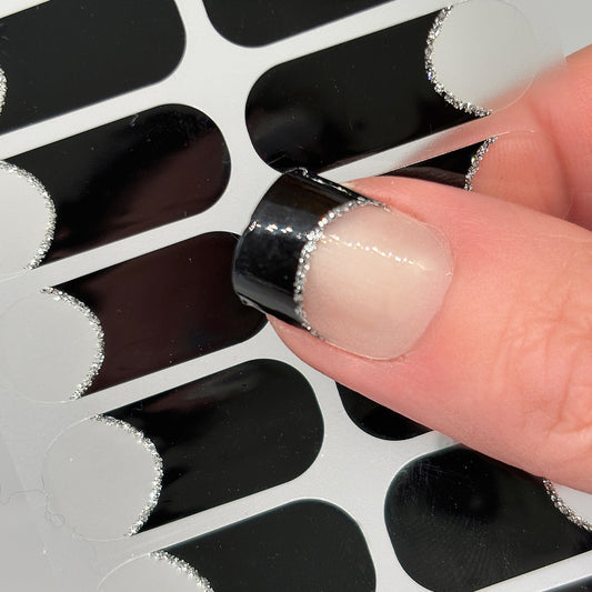 French Tips - Black Silver Halo Nail Wraps