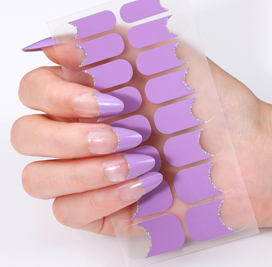 French Tips - Lavender Silver Halo Nail Wraps (Glitter)