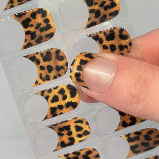 French Tips - Leopard No Light Gel Nail Wraps (NLG)