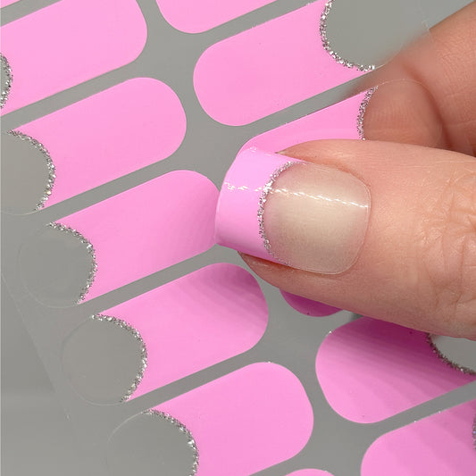 French Tips - Pink Silver Halo Nail Wraps