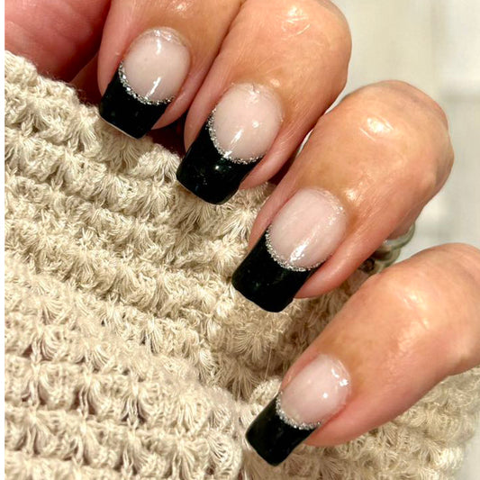 French Tips - Black Silver Halo Nail Wraps