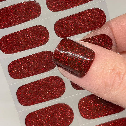 Garnet Glitter No Light Gel Nail Wraps (NLG)