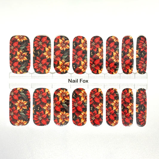 Glitzy Poinsettia Nail Wraps (SUBTLE GLITTER)