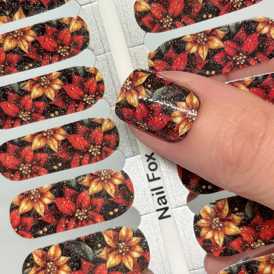 Glitzy Poinsettia Nail Wraps (SUBTLE GLITTER)