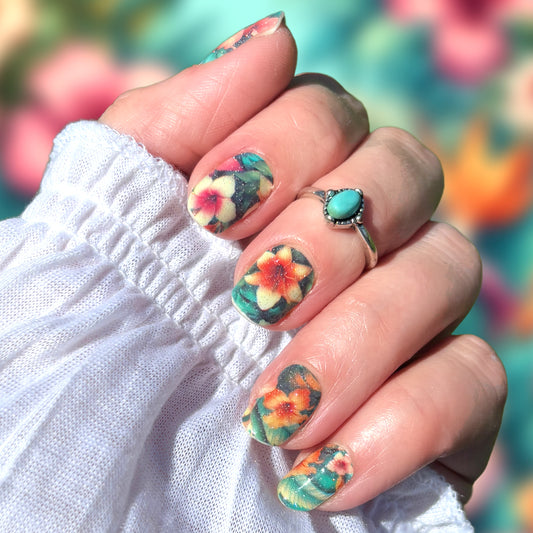 Hawaiian Bloom Exclusive Design Nail Wraps (SUBTLE GLITTER)