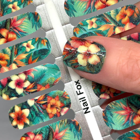 Hawaiian Bloom Exclusive Design Nail Wraps (SUBTLE GLITTER)