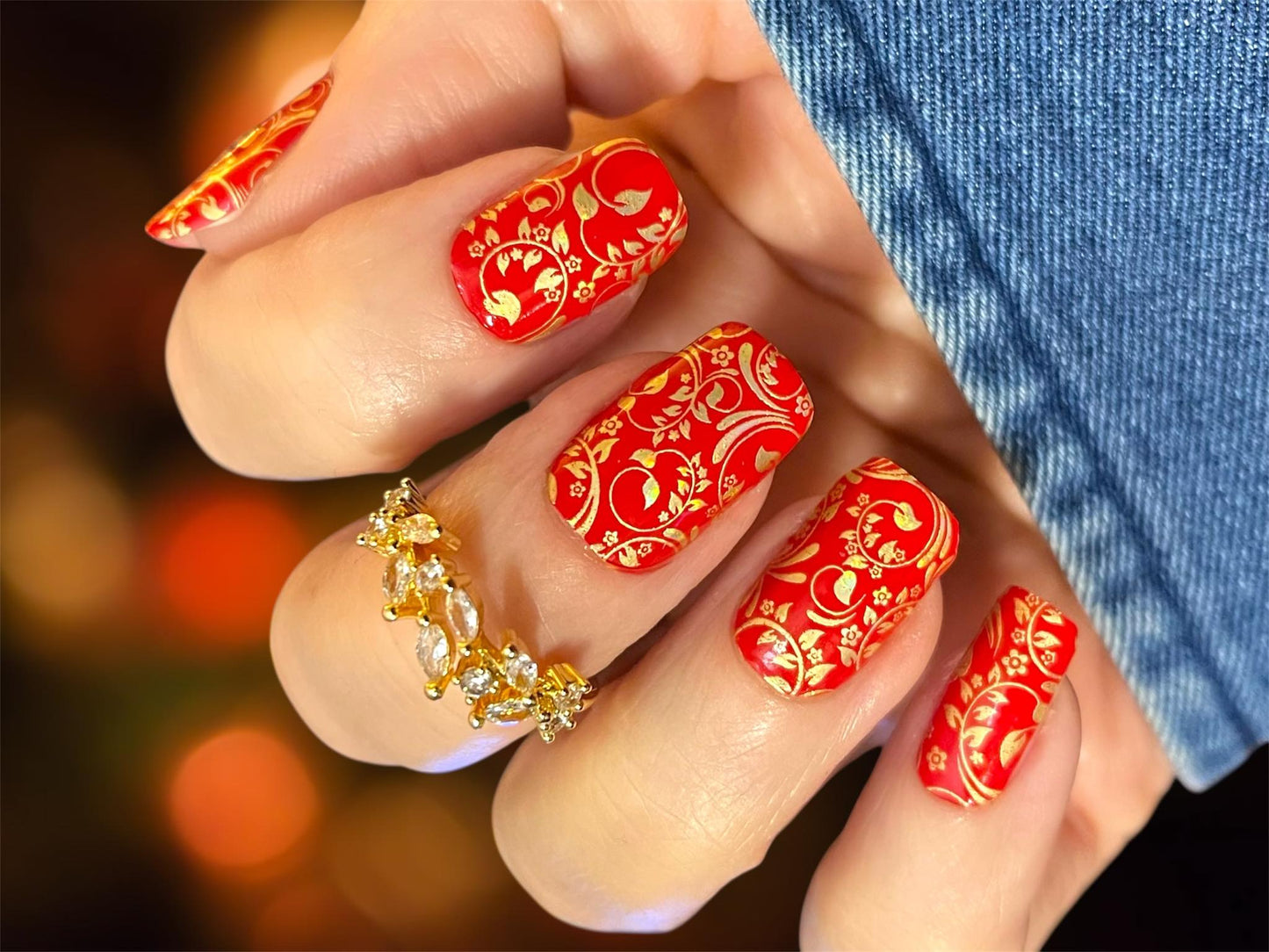 Holo Red Damask Exclusive Design Nail Wraps (HOLO FOIL)