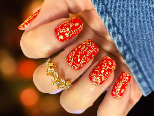 Holo Red Damask Exclusive Design Nail Wraps (HOLO FOIL)