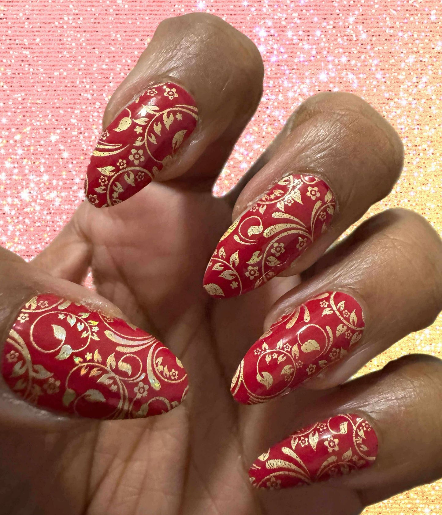 Holo Red Damask Exclusive Design Nail Wraps (HOLO FOIL)