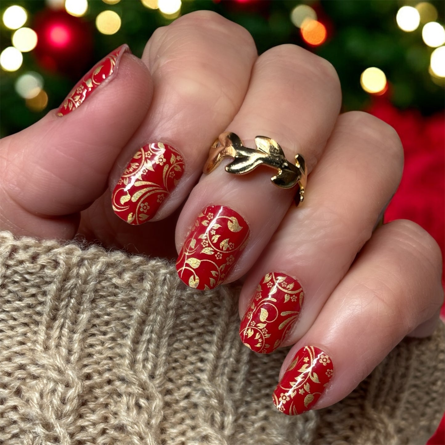 Holo Red Damask Exclusive Design Nail Wraps (HOLO FOIL)
