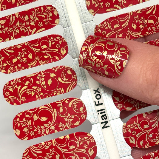 Holo Red Damask Exclusive Design Nail Wraps (HOLO FOIL)