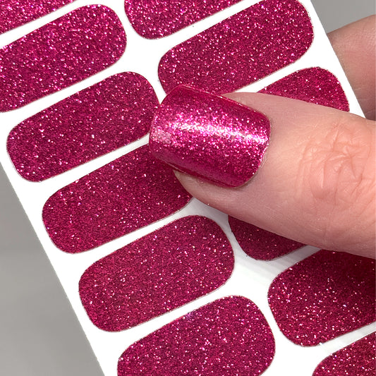 Hot Pink Glitter Nail Wraps (GLITTER)