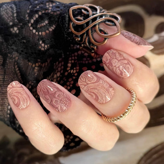 Floral Leather - Beige Exclusive Design Nail Wraps