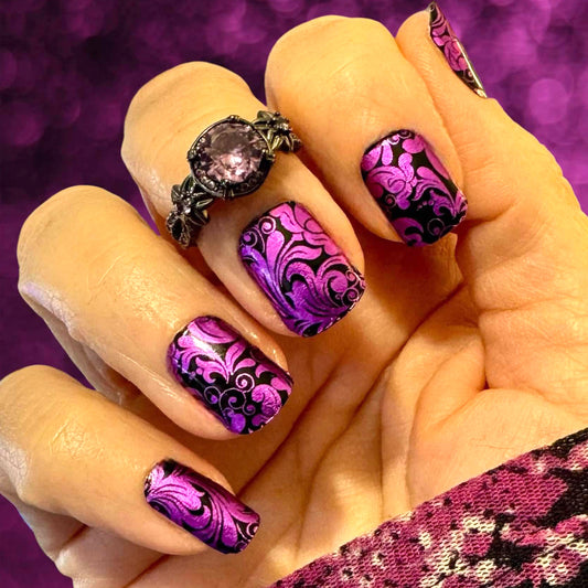 Metallic Purple Damask Exclusive Design Nail Wraps (FOIL)