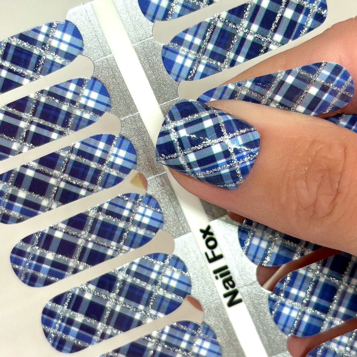 Navy Plaid Exclusive Design Nail Wraps (GLITTER)