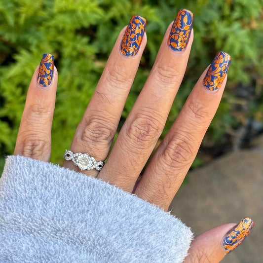 Navy Copper Damask Exclusive Design Nail Wraps (FOIL)