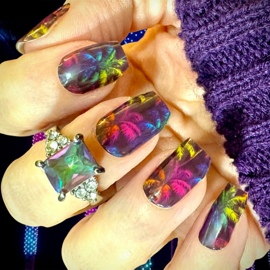 Neon Palm Nights Exclusive No Light Gel Nail Wraps (NLG)