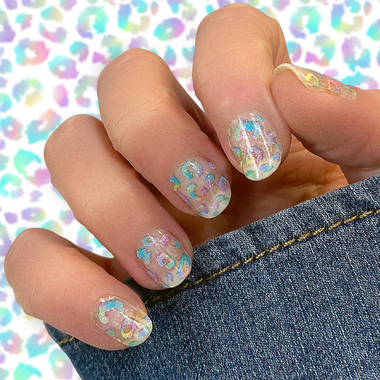 Pastel Leopard Glitter Exclusive Design Nail Wraps (OVERLAY)