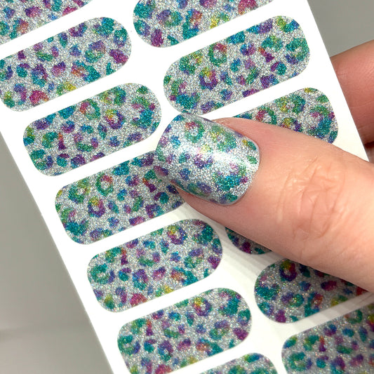 Pastel Leopard Glitter Exclusive Design Nail Wraps