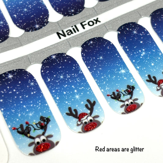 Peeking Reindeer Exclusive Design Nail Wraps (GLITTER ACCENTS)