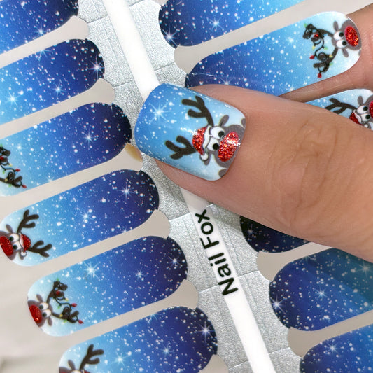 Peeking Reindeer Exclusive Design Nail Wraps (GLITTER ACCENTS)