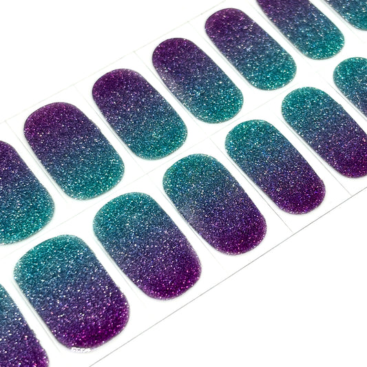 Purple Teal Glitter No Light Gel Nail Wraps (NLG)